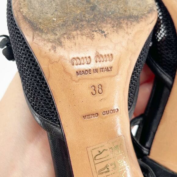 Miu Miu Vintage Retro Black Flower Bow Mesh Pointed Toe Slingback Heel IT 38 - Picture 13 of 13